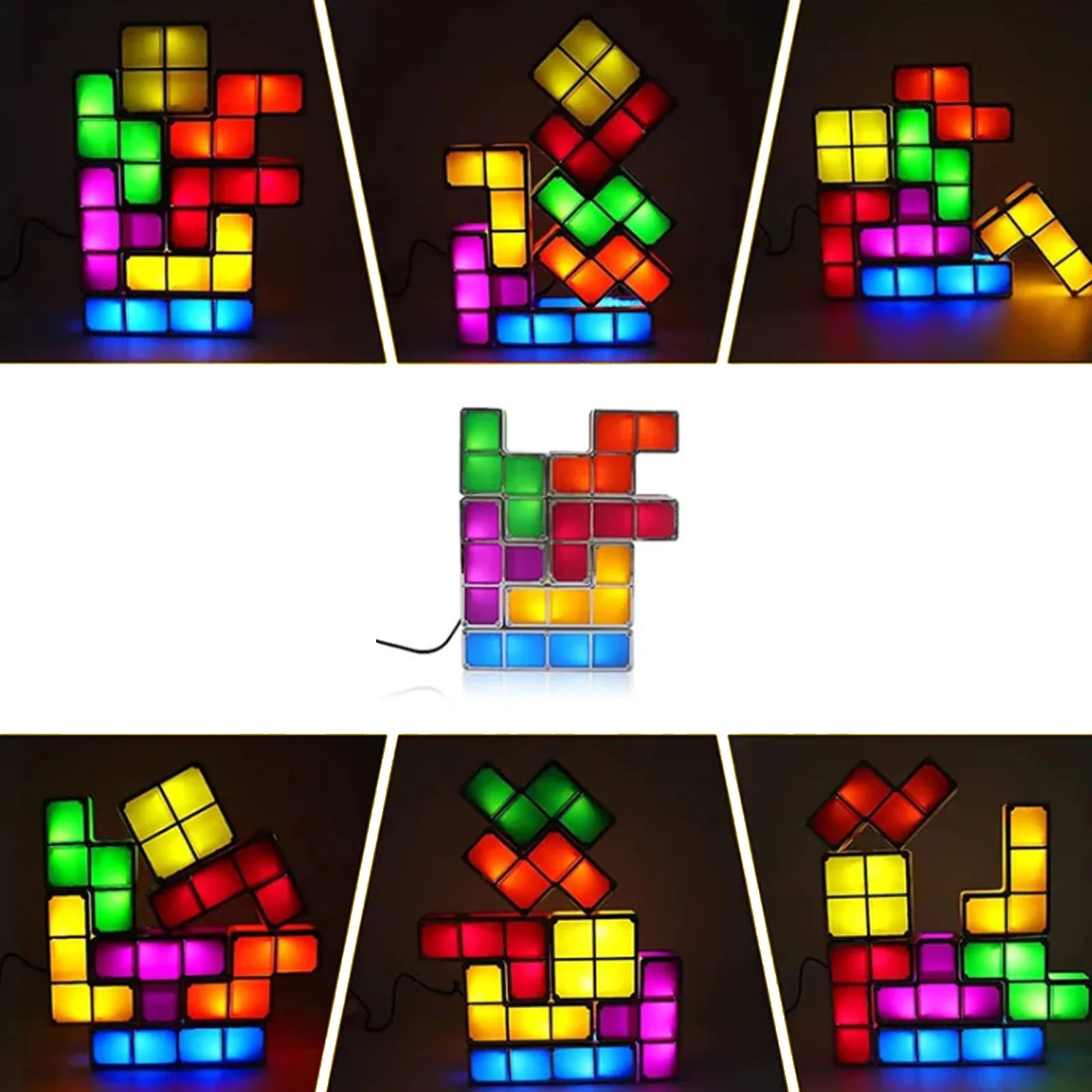 Stackable Block Puzzle Table Lamp OnShelf