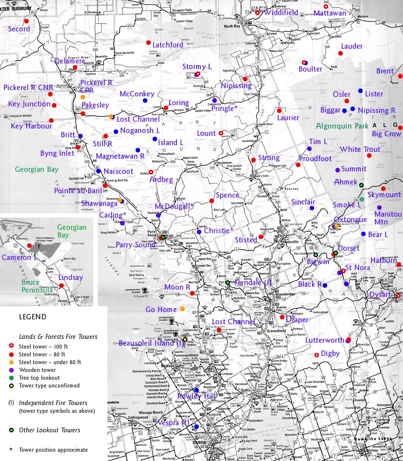 Southern Ontario Fire Towers Map