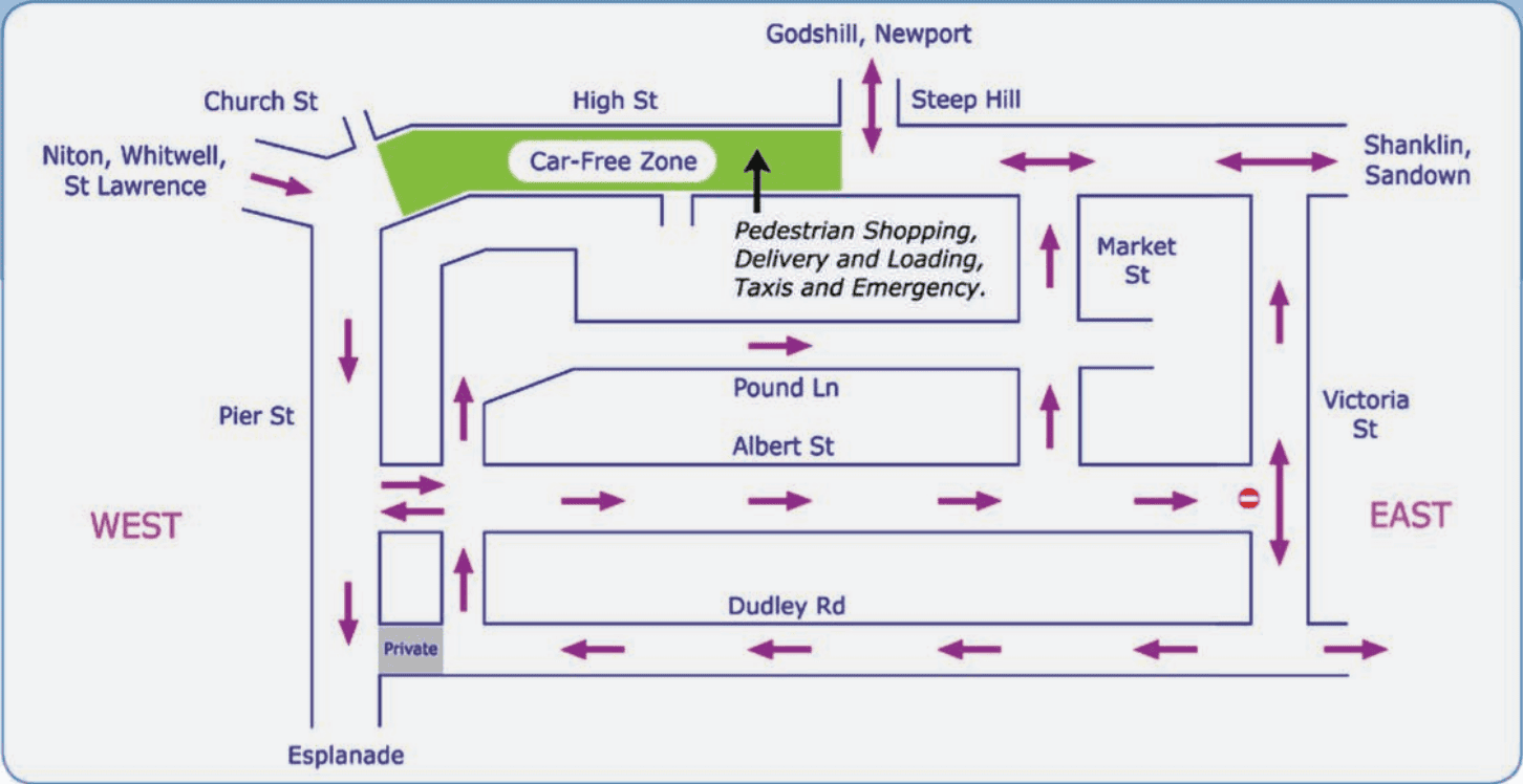 Pedestrianisation of Ventnor First maps showing possible traffic flows