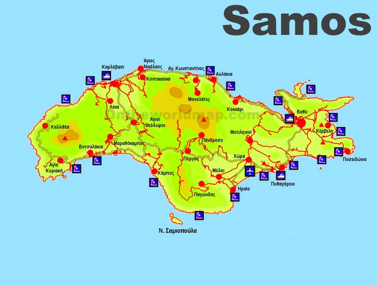 Kaart Van Samos Samos beaches map