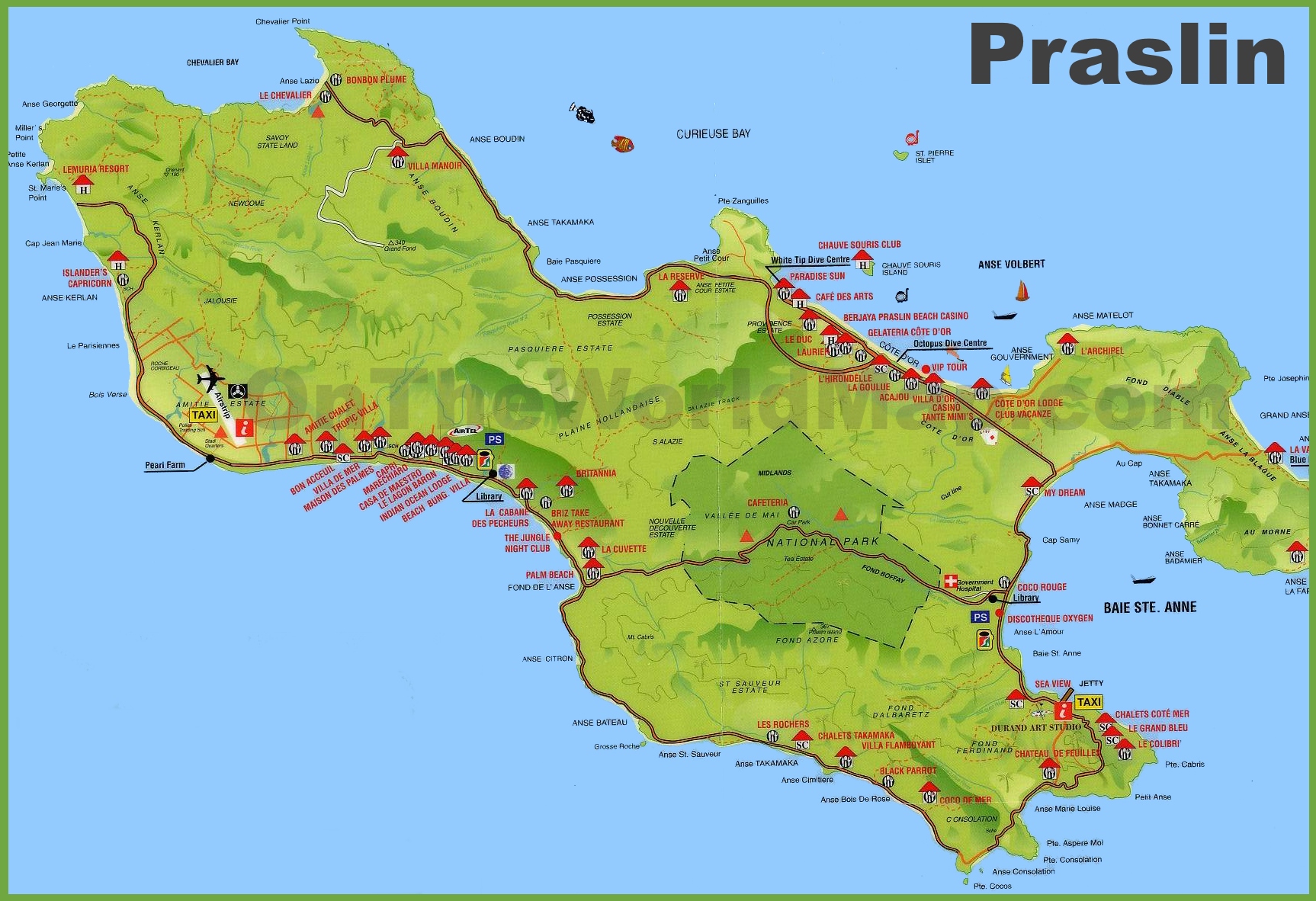 Les Défis De L'île De Praslin Seychelles Carte Praslin Island Tourist Map