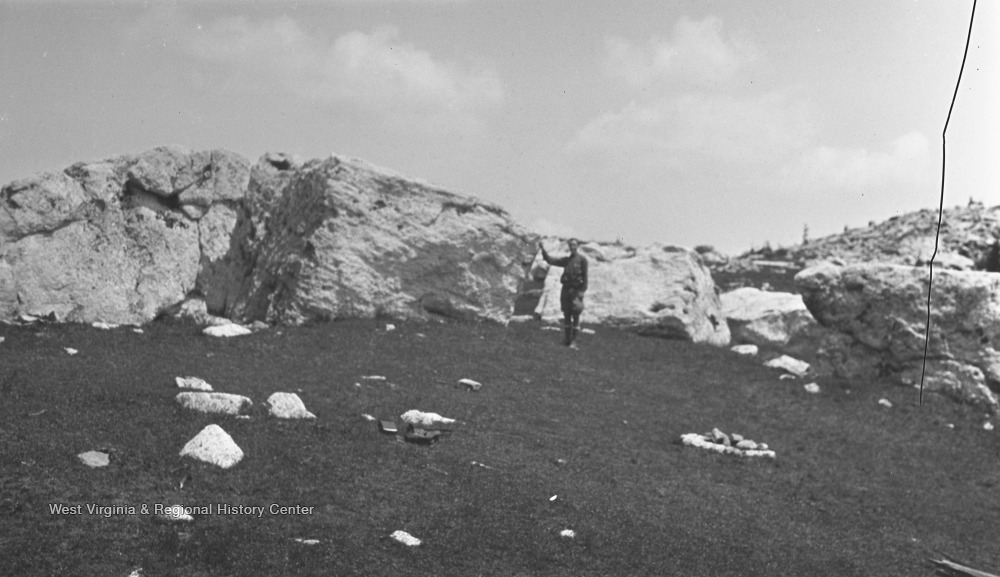 Surveyor Stands Amidst Large Boulders West Virginia History OnView