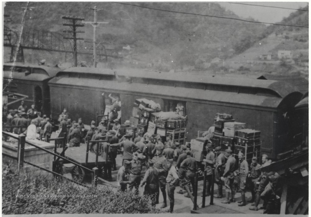 Loading World War I Troop Train at Hinton Station, Hinton, W. Va