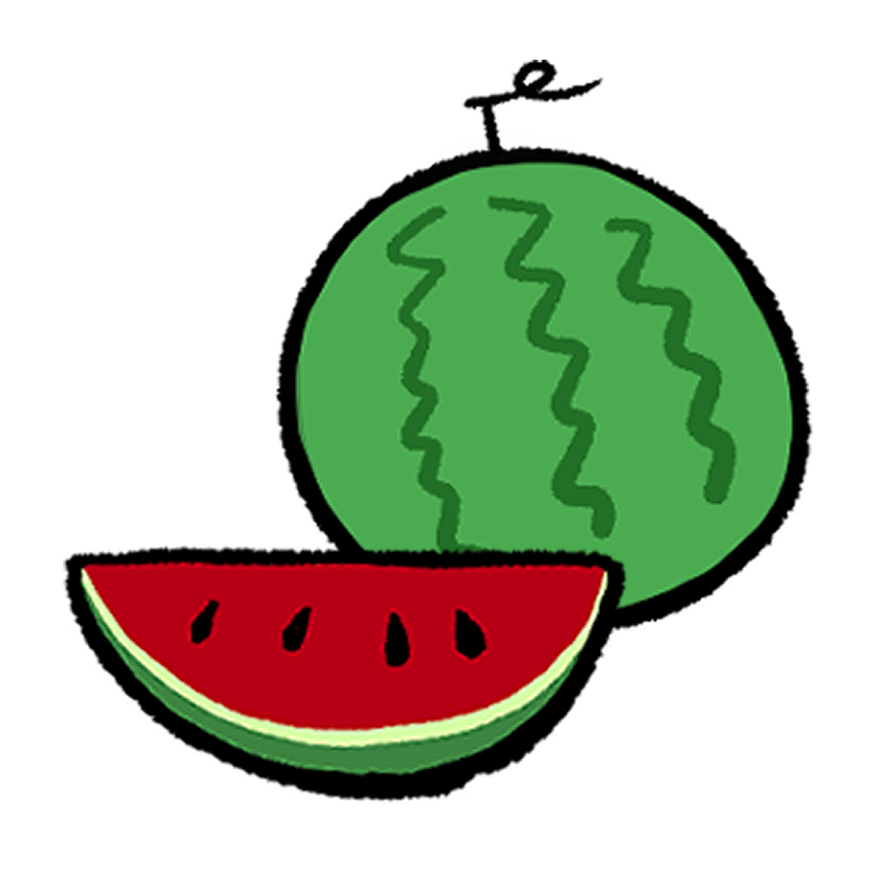 手描き】カットしたスイカ | 無料イラスト＆かわいいフリー素材集 ねこ画伯コハクちゃん スイカのイラスト - Onwaイラスト