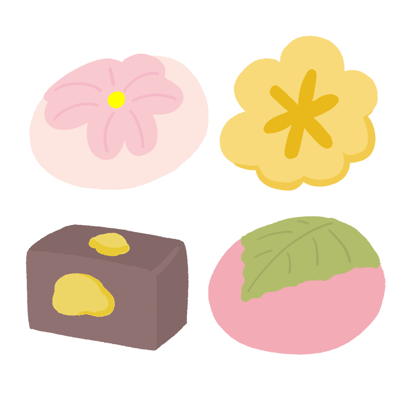 四季の和菓子イラスト - No: 854639／無料イラストなら「イラストAc」 4種類の和菓子のイラスト - Onwaイラスト