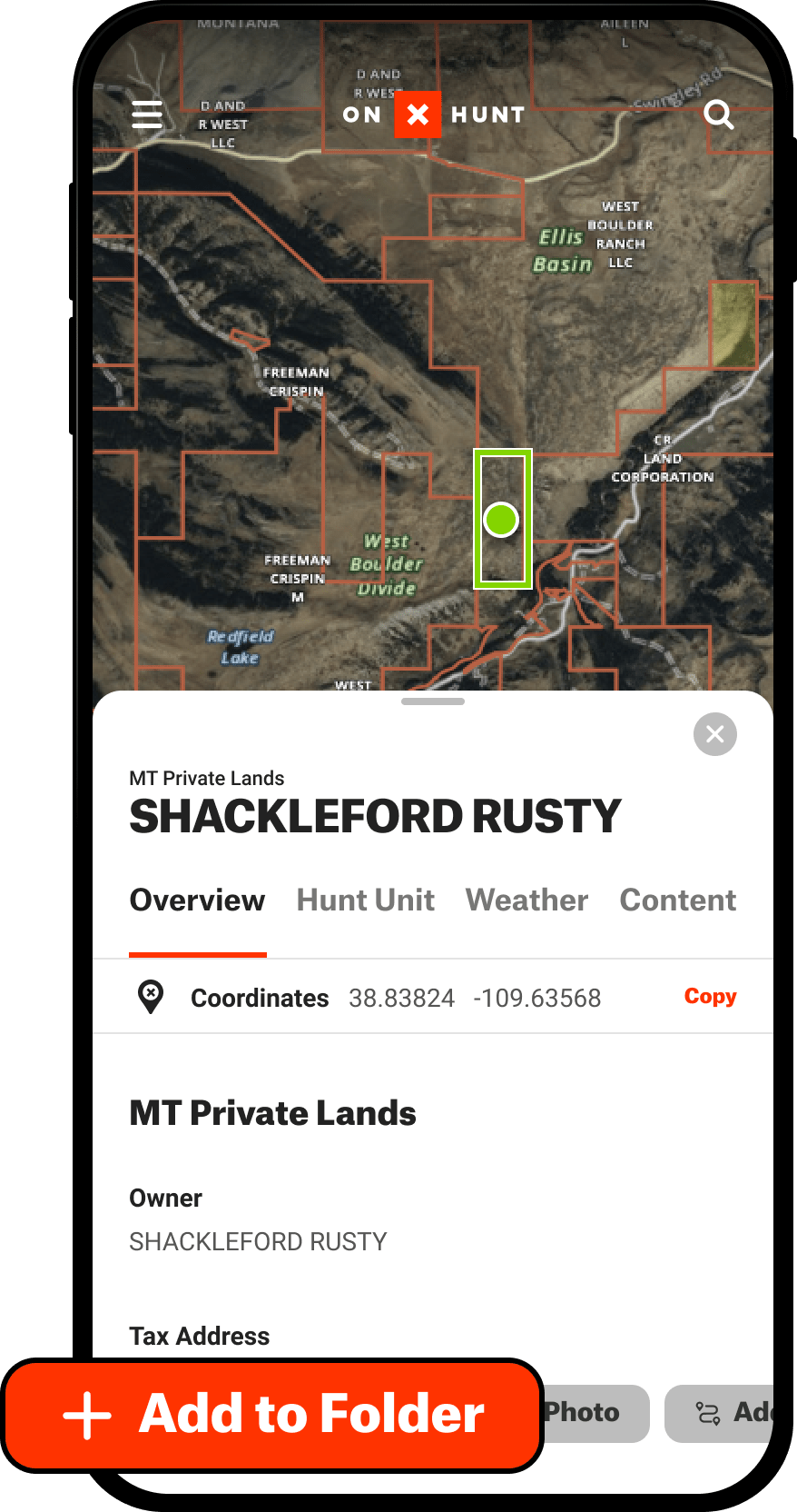 Adding a private property to a Folder onX Hunt