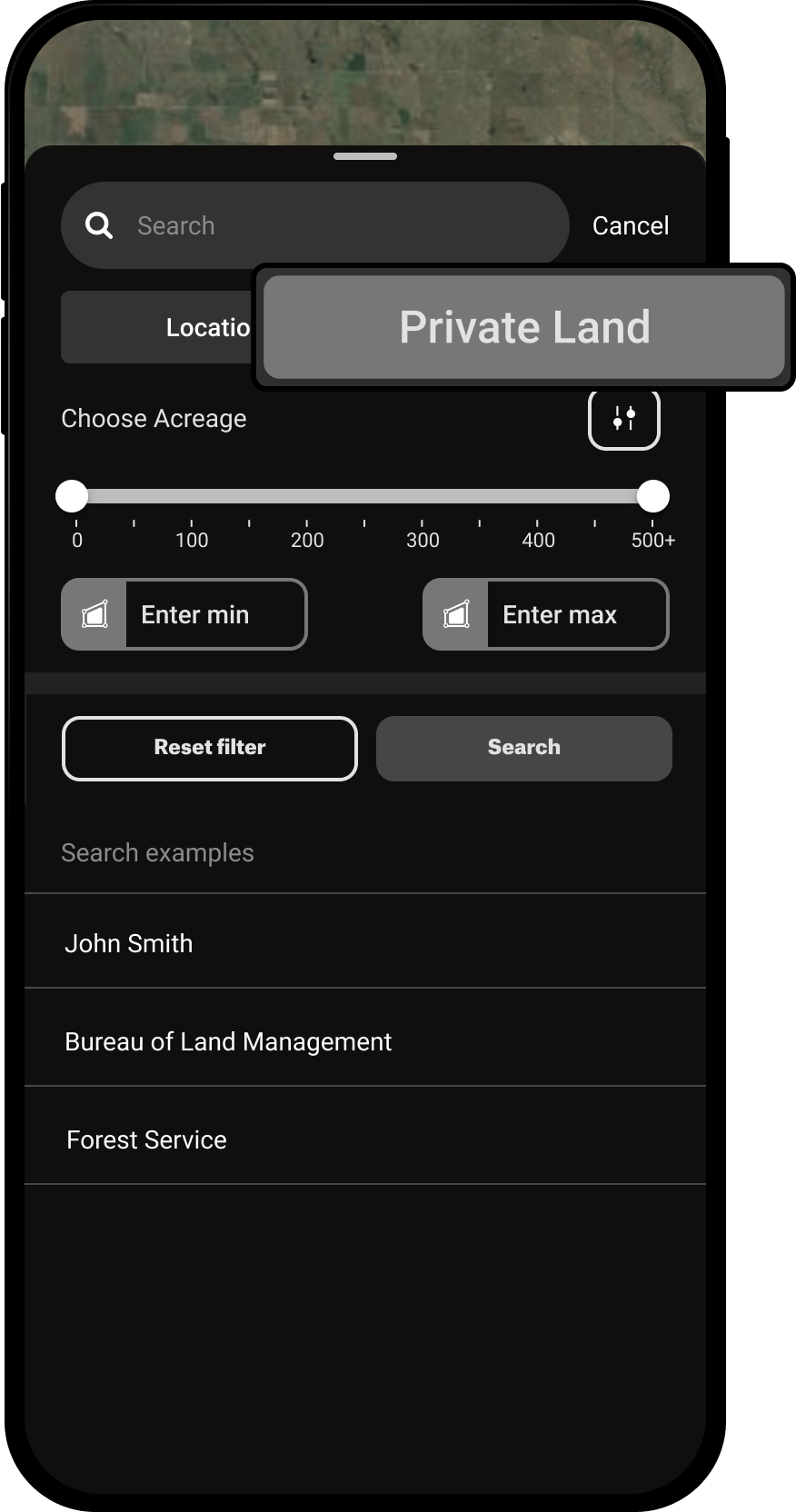 Searching for private lands, GPS coordinates, cities, and geographic