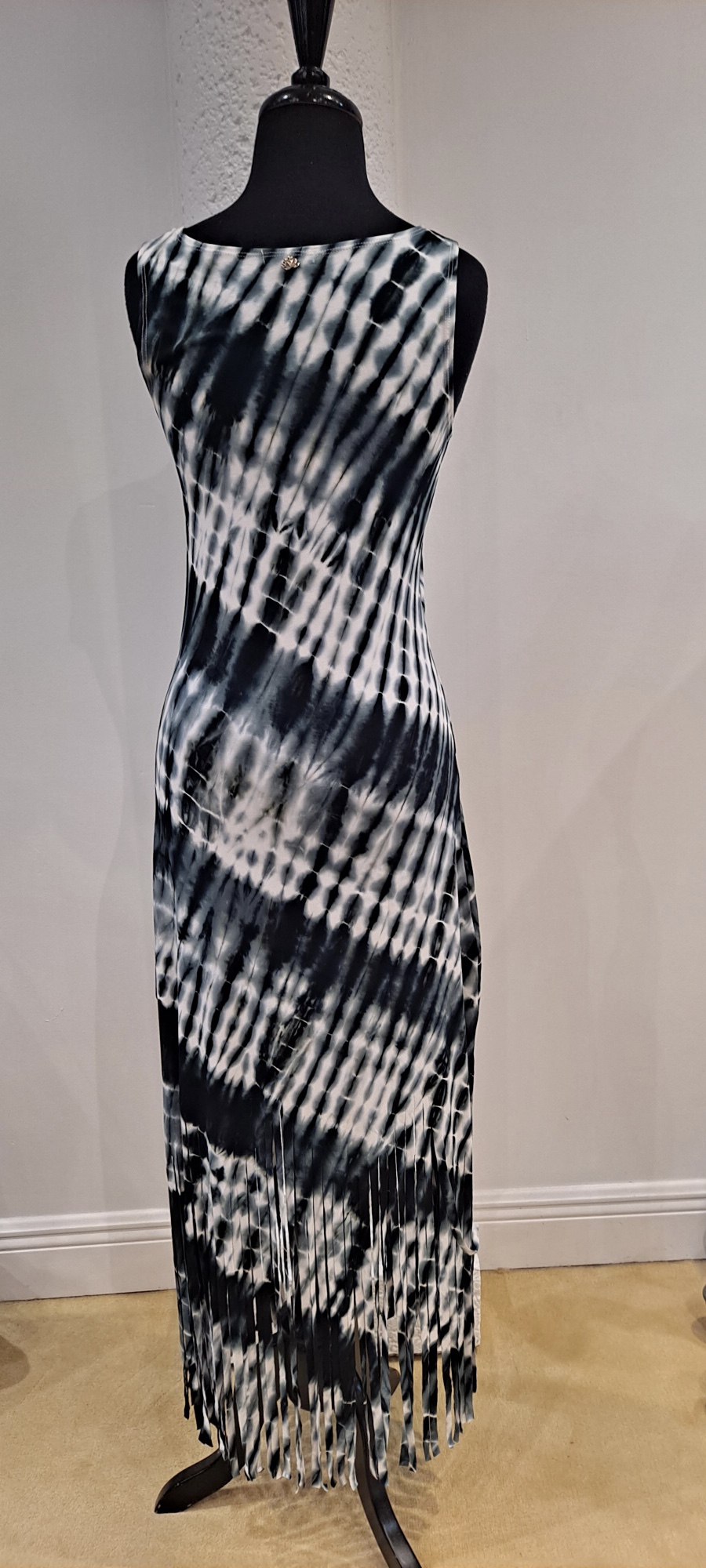 Zen Knits KM1609 Black Tie Dye Labradorite Sleeveless Maxi Dress with