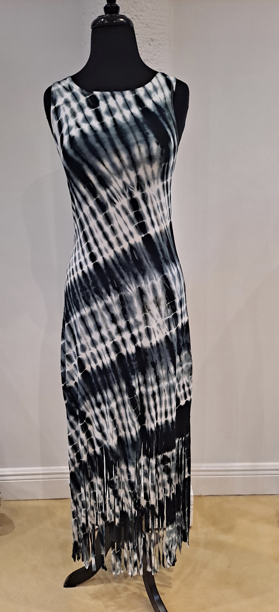 Zen Knits KM1609 Black Tie Dye Labradorite Sleeveless Maxi Dress with