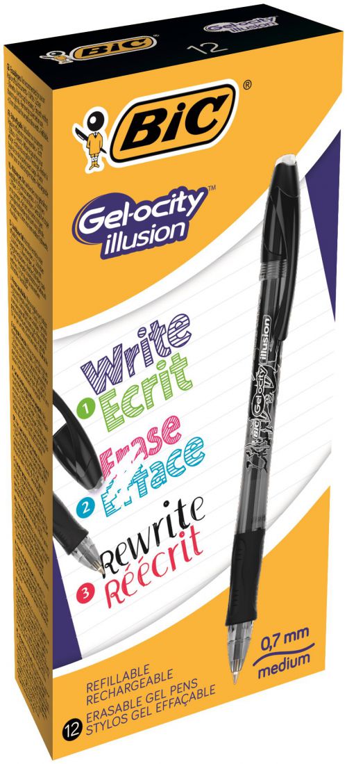 Bic Gelocity Illusion Erasable Pen Medium Black (Pack of 12) 943441 eBay