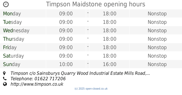 Timpson Maidstone opening times, Timpson c/o Sainsburys Quarry Wood