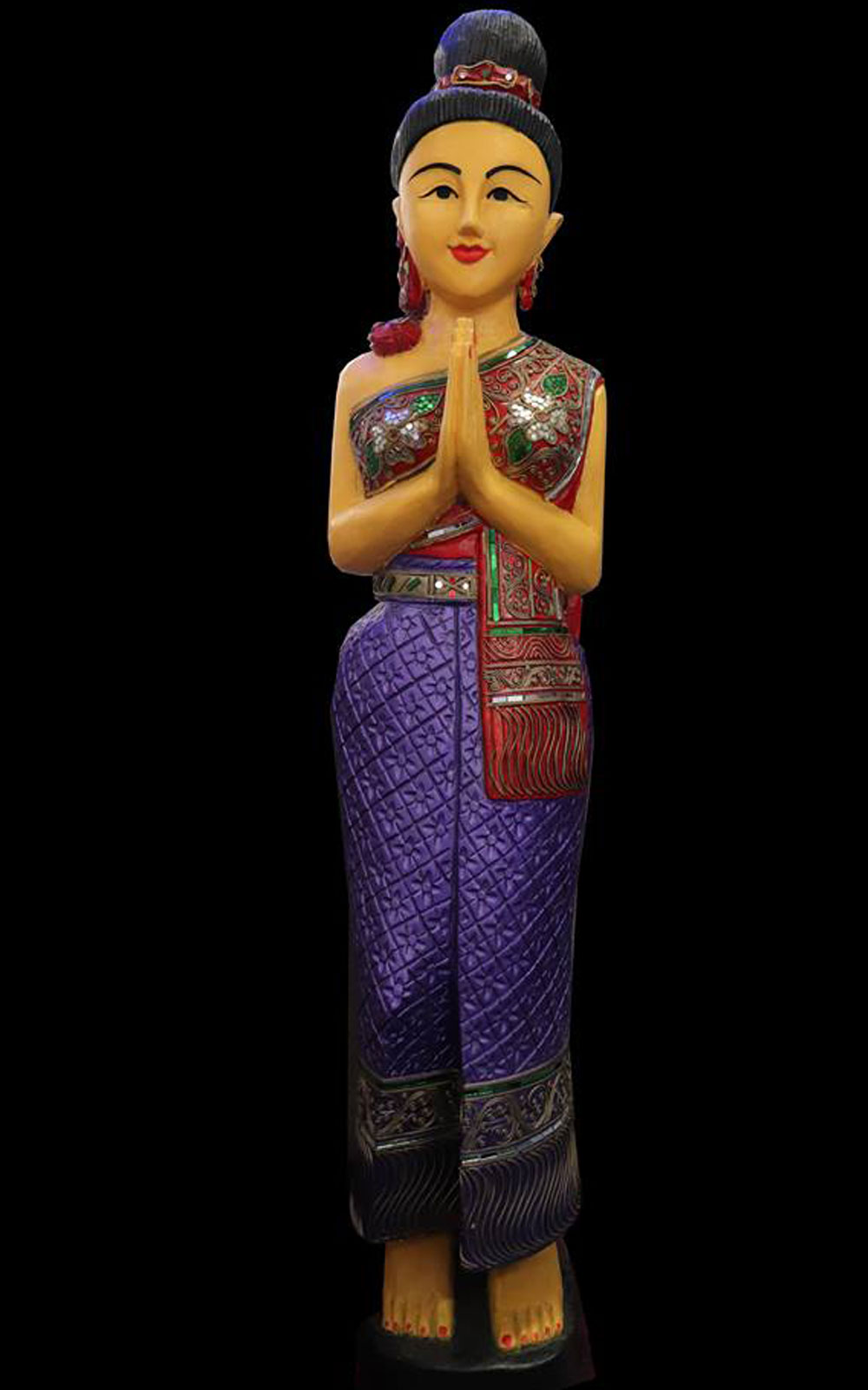 Thai Lady Statue Sawasdee Hand Carved Wood Traditional open.lu