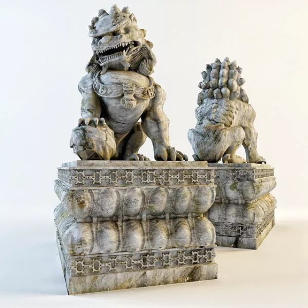 Chinese Stone Lion Statue Free 3d Model .Fbx, .Max, .Vray