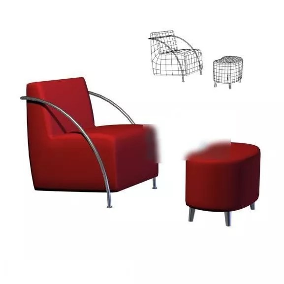 Red Velvet Chair With Ottoman Free 3d Model .Max Open3dModel