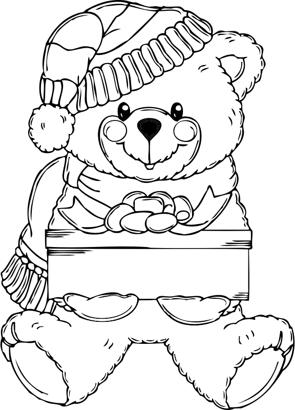 Christmas Teddy Bear Coloring Page
