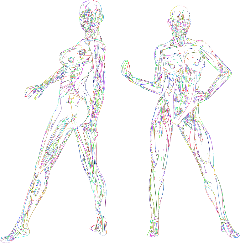 Muscular Women Line Art Prismatic No BG Openclipart