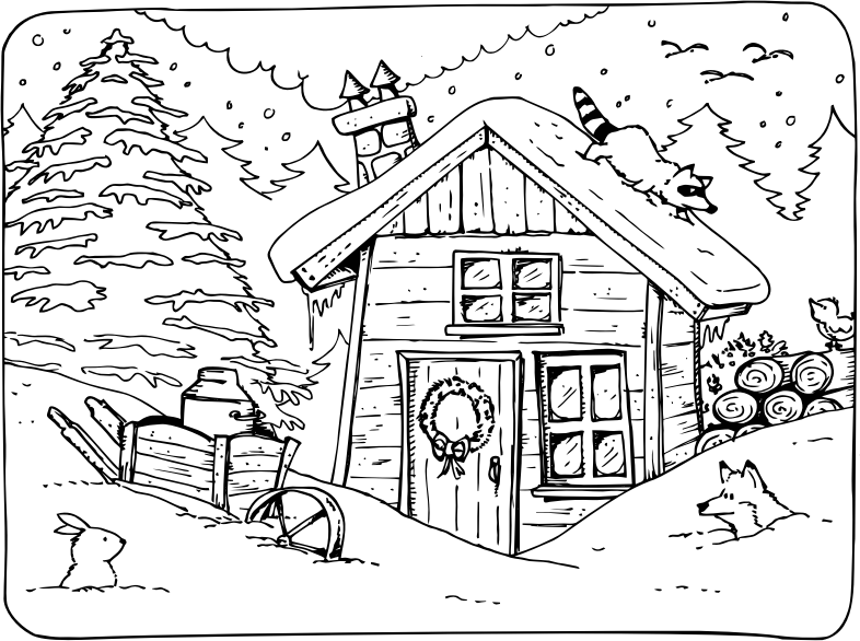 Winter Cottage Line Art By richardsdrawings Openclipart