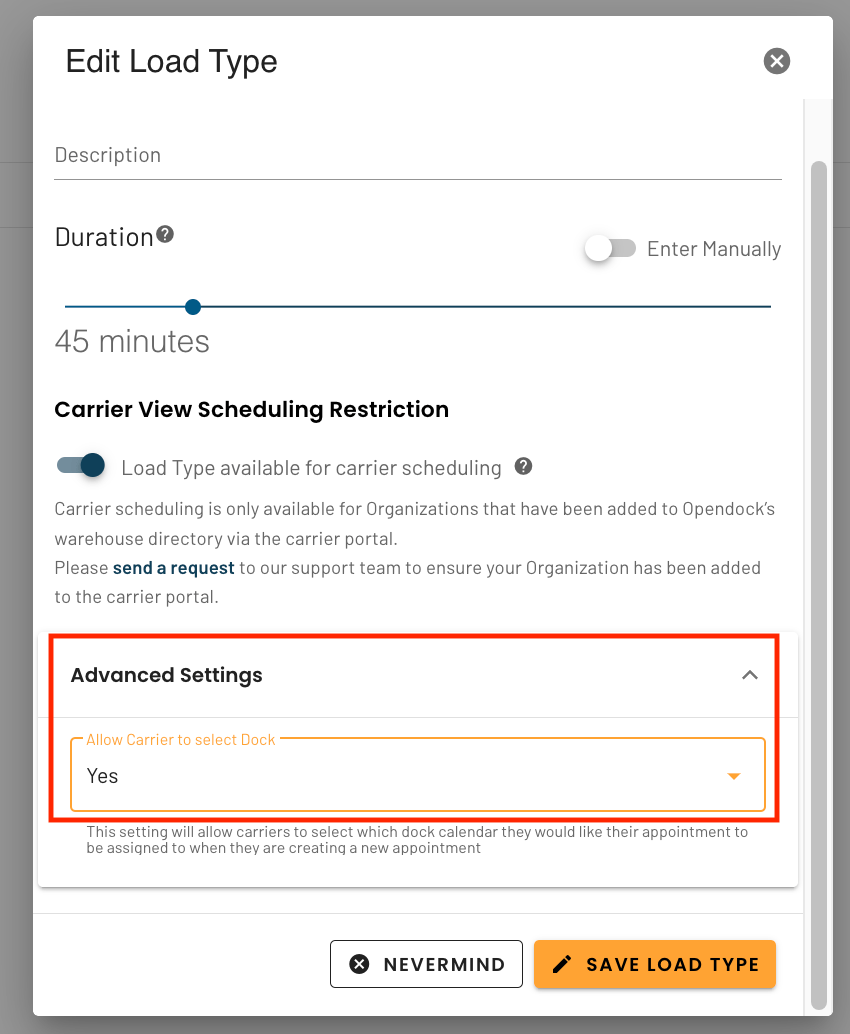 Allow Carriers to Select Dock Opendock