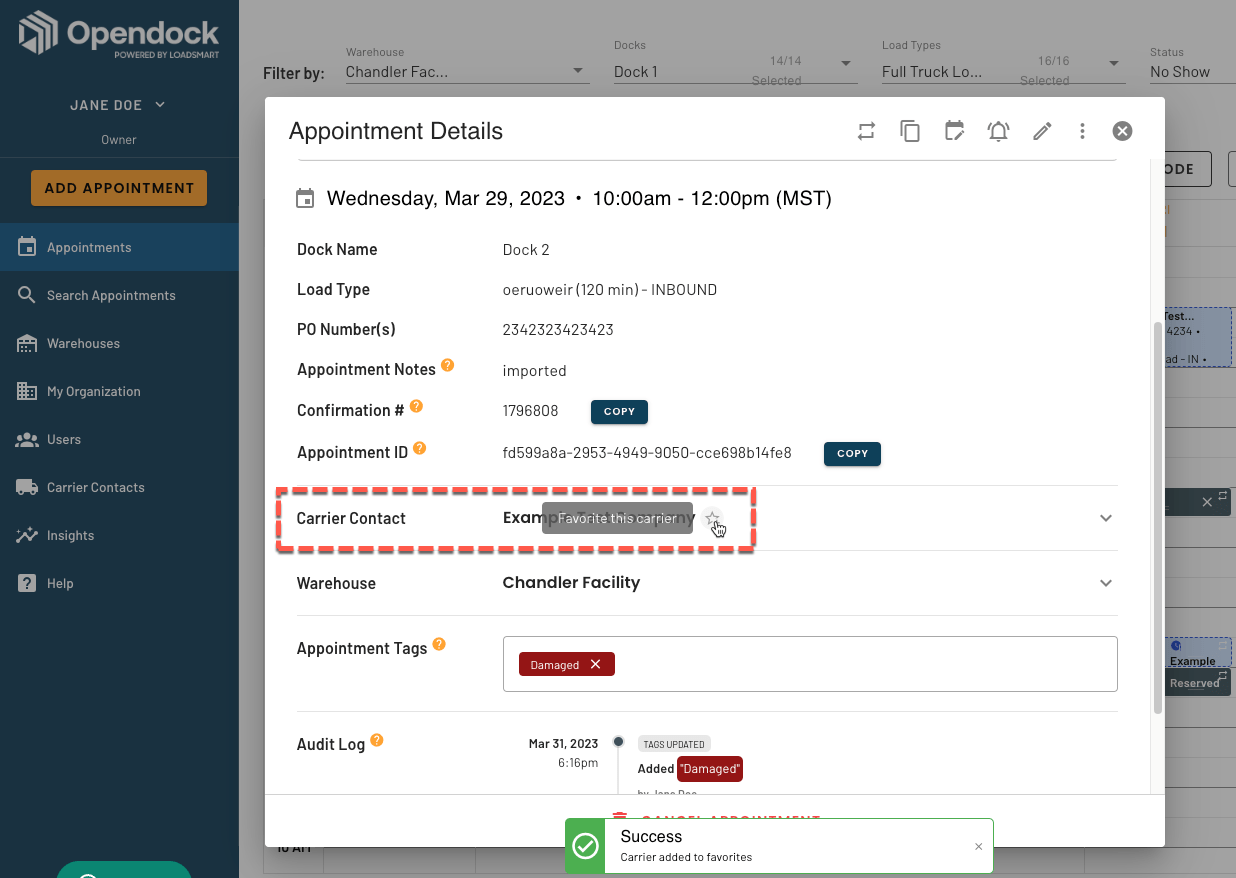 Favorite Carrier Contacts Opendock