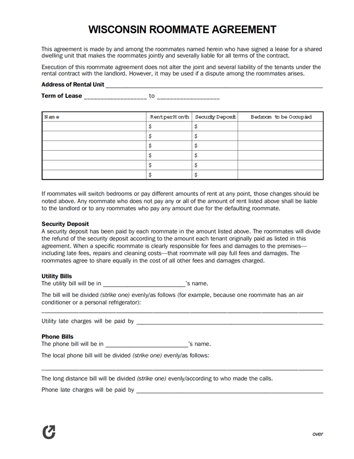 Free Wisconsin Rental Lease Agreement Templates PDF