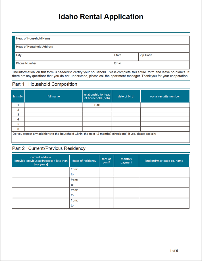 Free Idaho Rental Application PDF