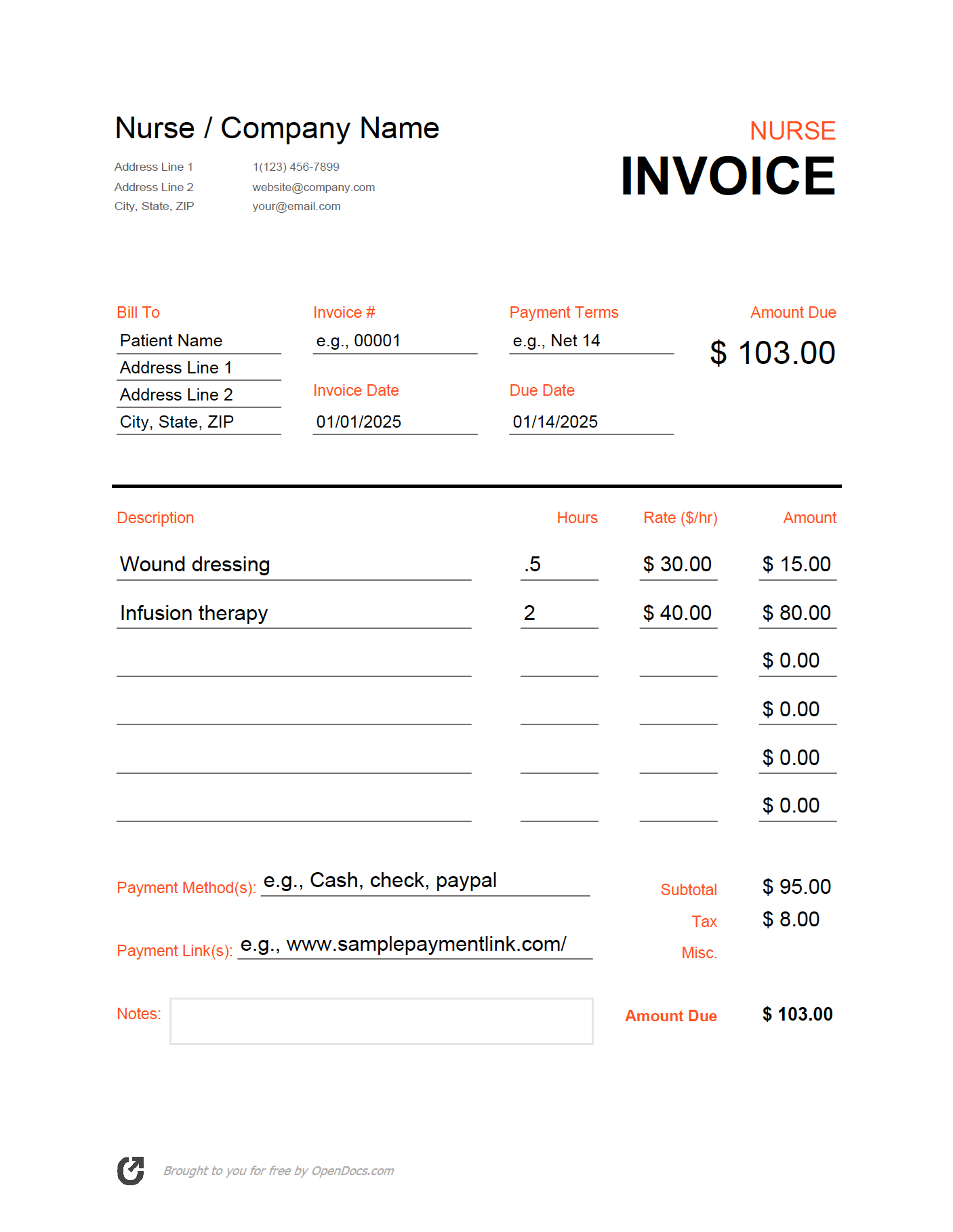 Free Nurse Invoice Template PDF WORD EXCEL