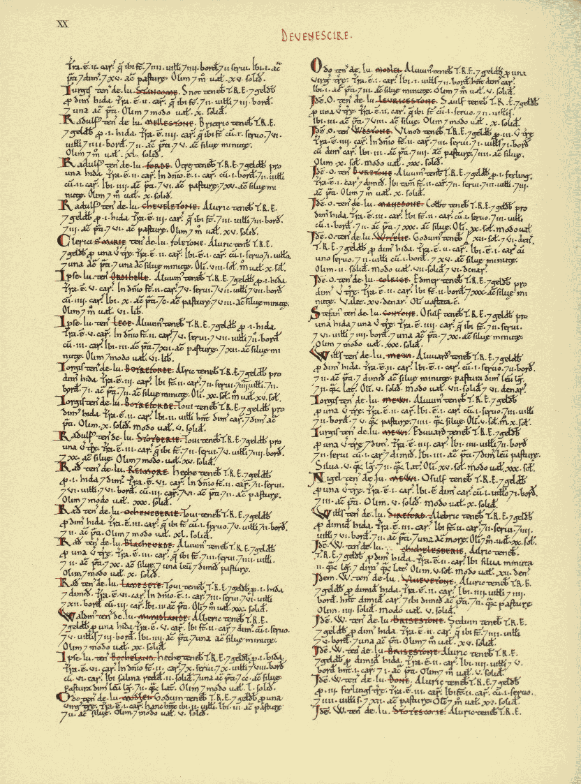 Original folio of Devon, page 20 in Domesday Book Domesday Book