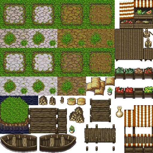 RPG Tiles Cobble stone paths & town objects
