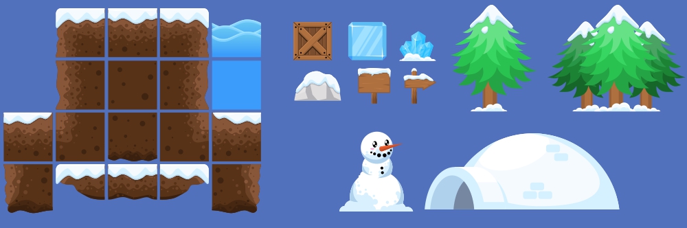 Winter Platformer Game Tileset