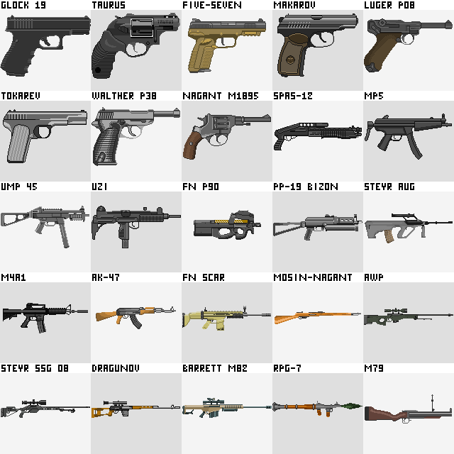 Pixel Art Guns 128x128