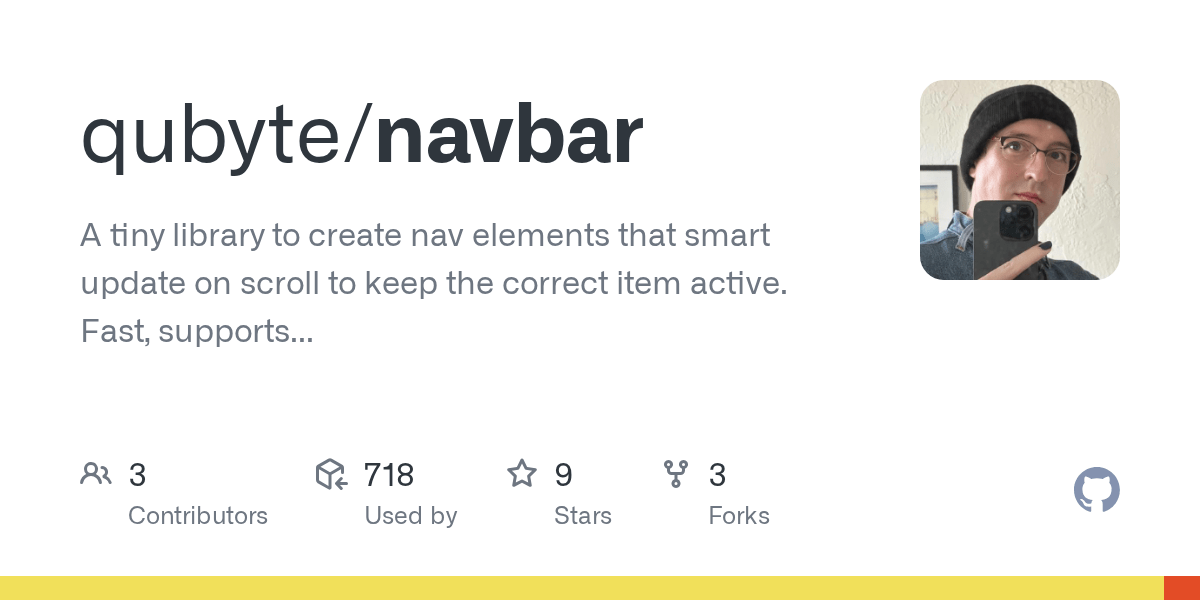 GitHub qubyte/navbar A tiny library to create nav elements that