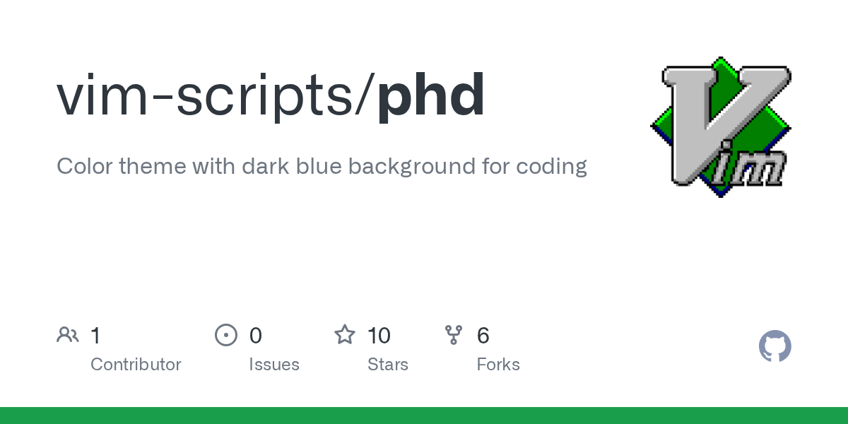 GitHub vimscripts/phd Color theme with dark blue background for coding