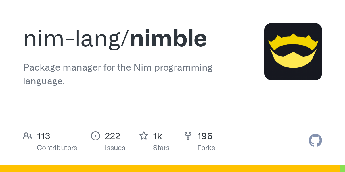 GitHub nimlang/nimble Package manager for the Nim programming language.