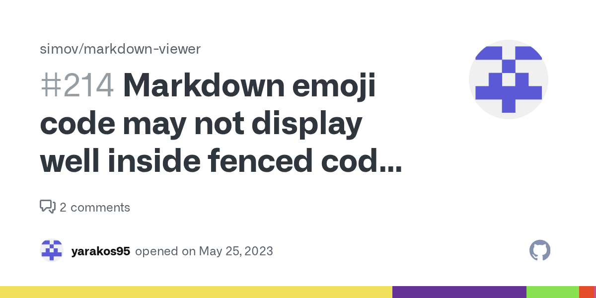Markdown emoji code may not display well inside fenced code blocks