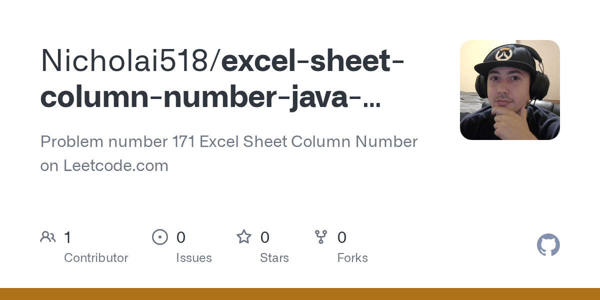 GitHub Nicholai518/excelsheetcolumnnumberjavaleetcode Problem
