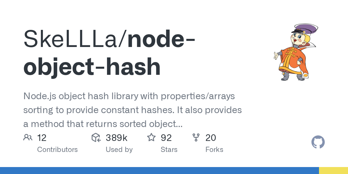 GitHub SkeLLLa/nodeobjecthash Node.js object hash library with
