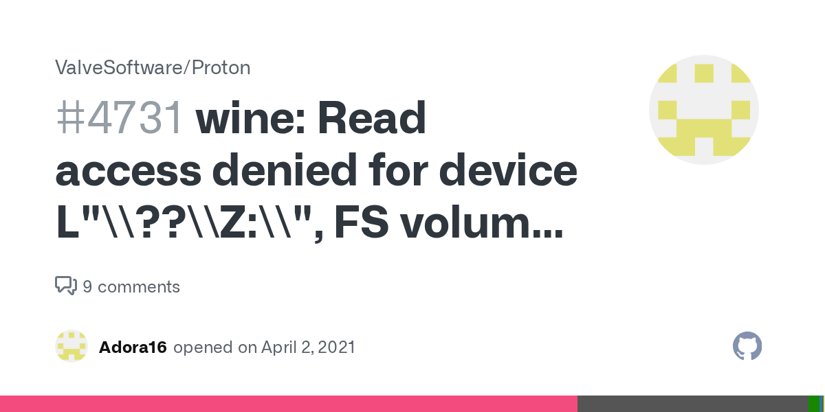 wine Read access denied for device L"\\??\\Z\\", FS volume label and
