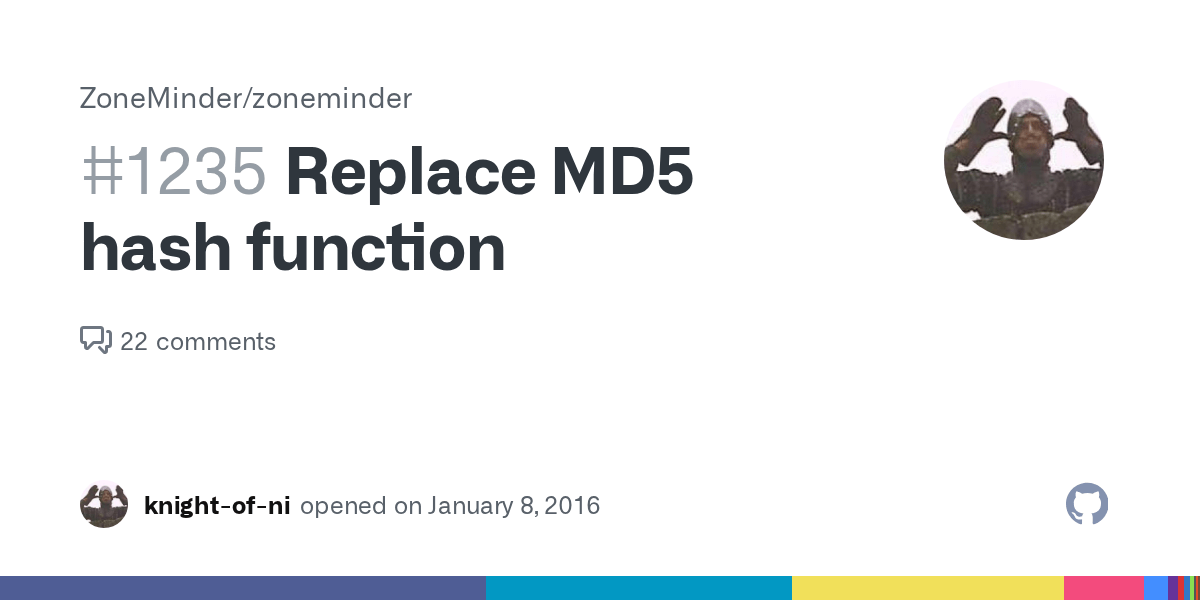 Replace MD5 hash function · Issue 1235 · ZoneMinder/zoneminder · GitHub