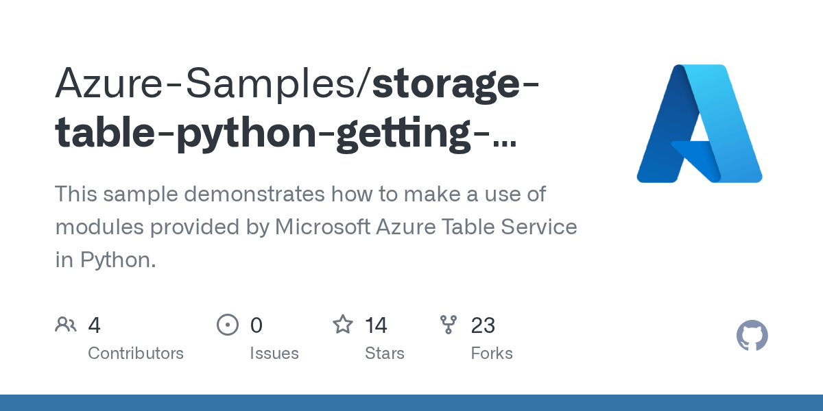GitHub AzureSamples/storagetablepythongettingstarted This