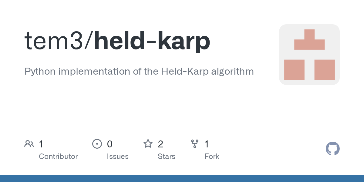 GitHub tem3/heldkarp Python implementation of the HeldKarp algorithm