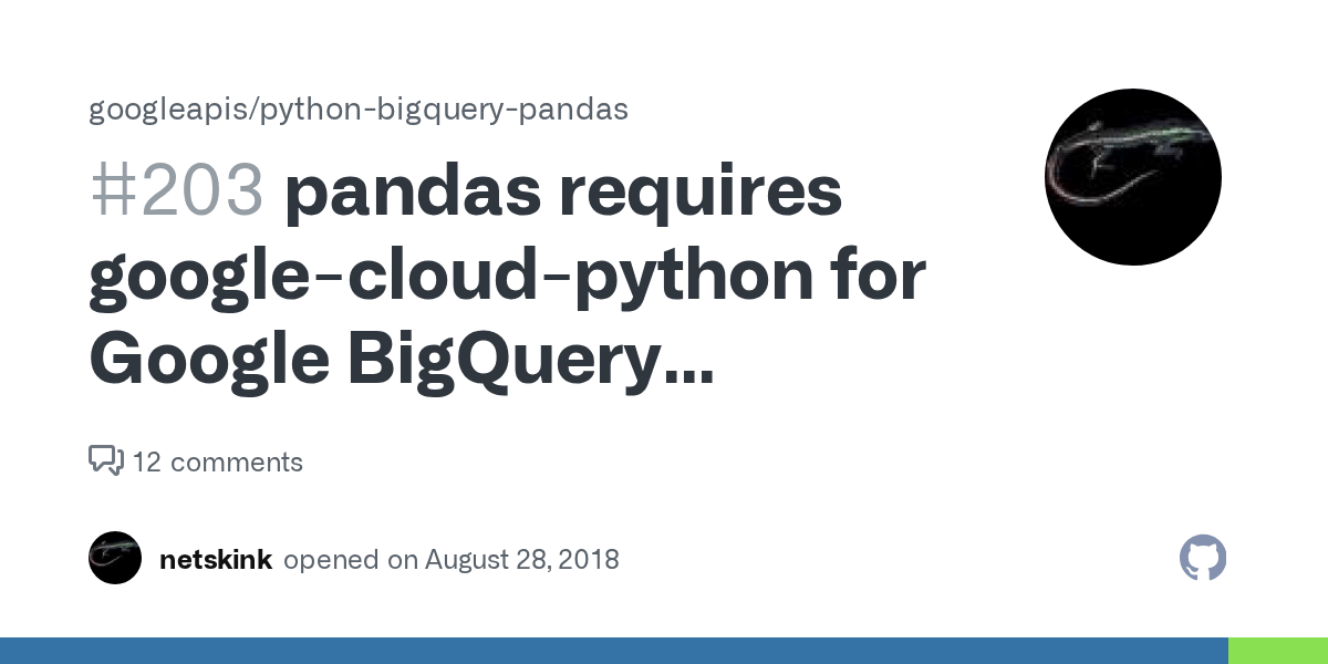 pandas requires googlecloudpython for Google BigQuery support