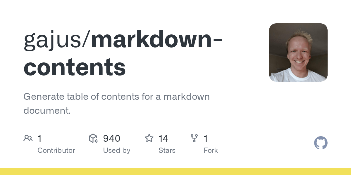 GitHub gajus/markdowncontents Generate table of contents for a