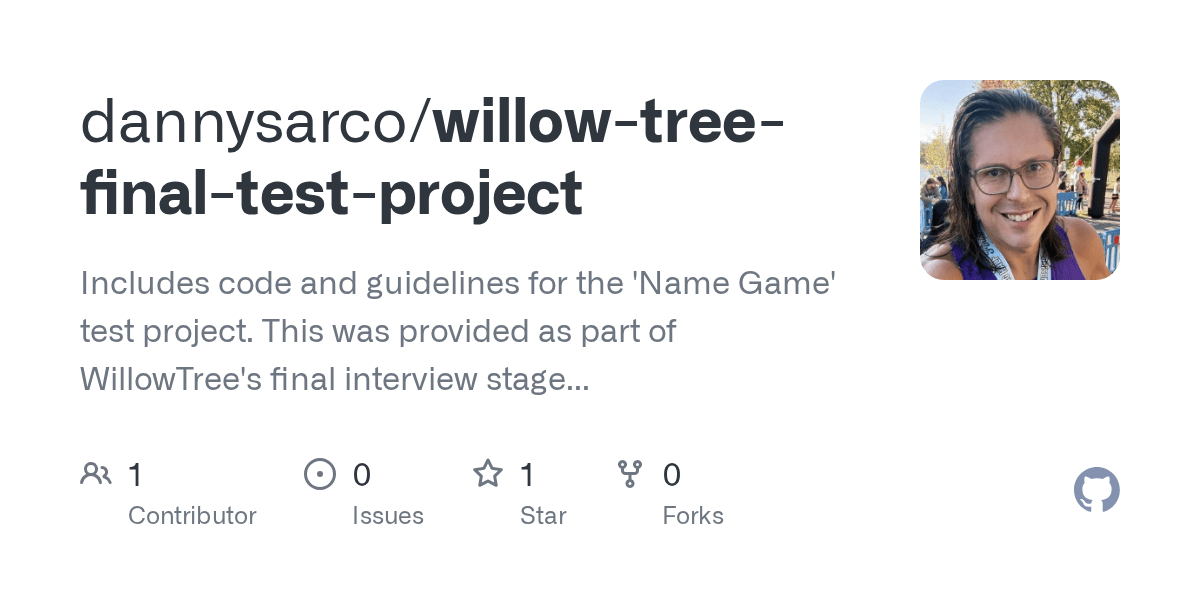 GitHub dannysarco/willowtreefinaltestproject Includes code and