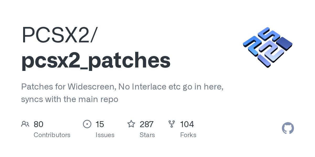 GitHub PCSX2/pcsx2_patches Patches for Widescreen, No Interlace etc