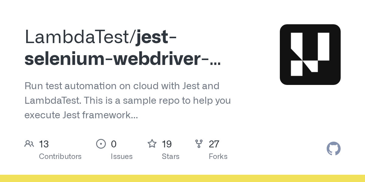 GitHub LambdaTest/jestseleniumwebdriversample Run test automation