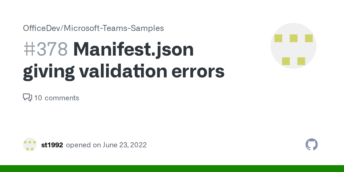 Manifest.json giving validation errors · Issue 378 · OfficeDev
