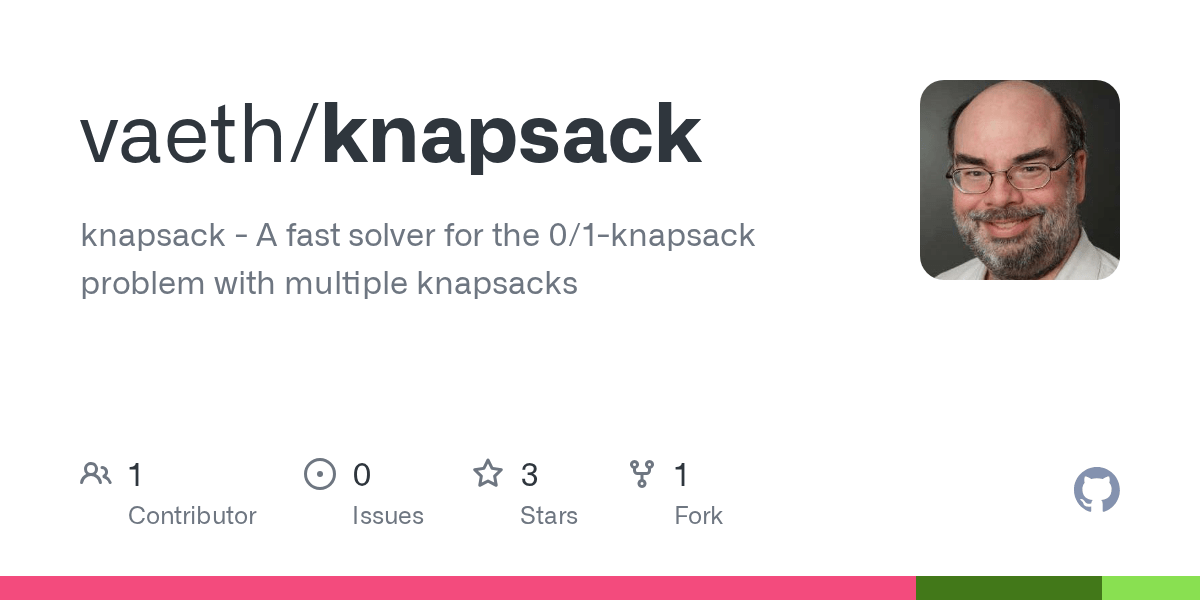 GitHub vaeth/knapsack knapsack A fast solver for the 0/1knapsack