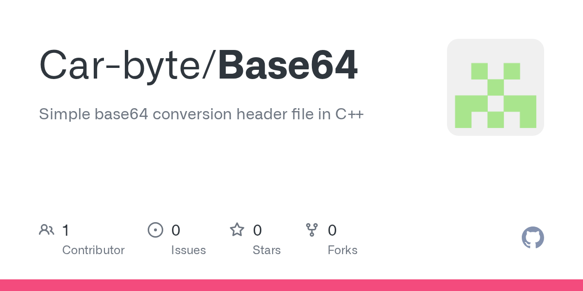 GitHub Carbyte/Base64 Simple base64 conversion header file in C++