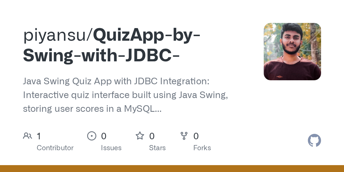 GitHub piyansu/QuizAppbySwingwithJDBC Java Swing Quiz App with