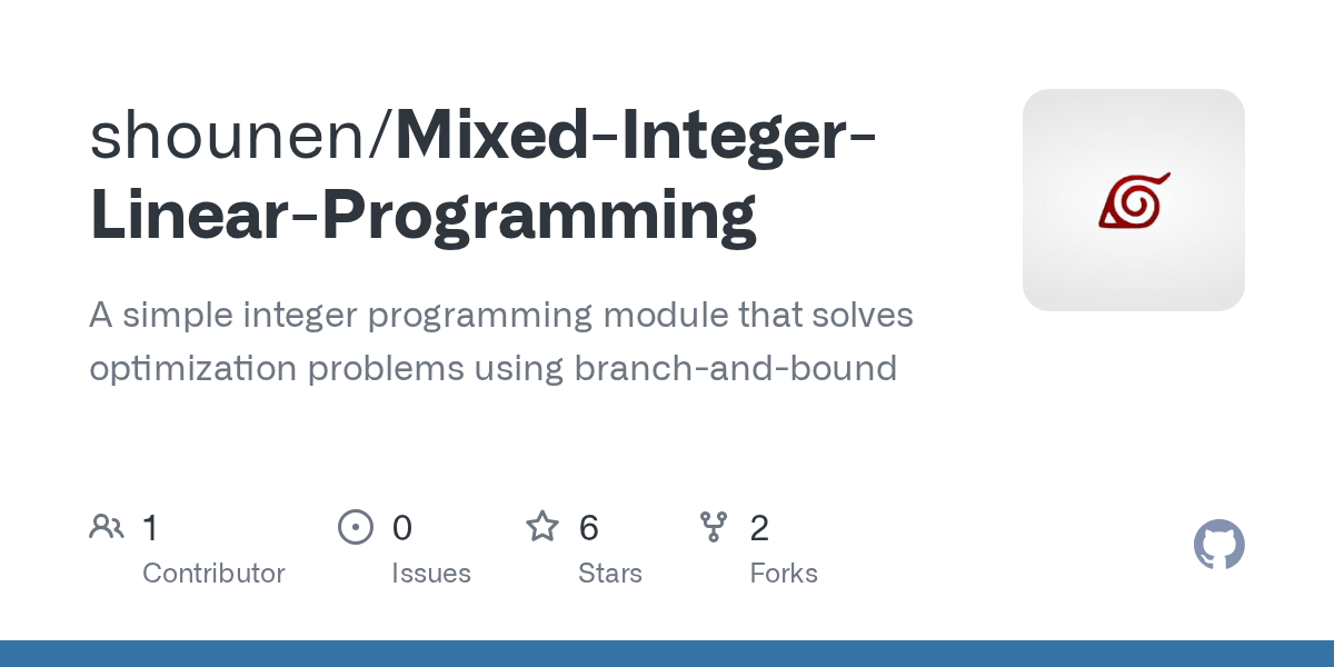 GitHub shounen/MixedIntegerLinearProgramming A simple integer